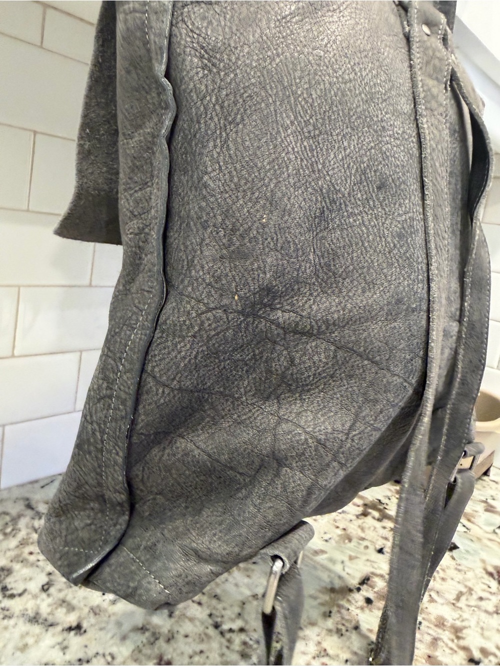 Eileen Fisher Gray Fold-Over Leather Backpack - Picture 6 of 15